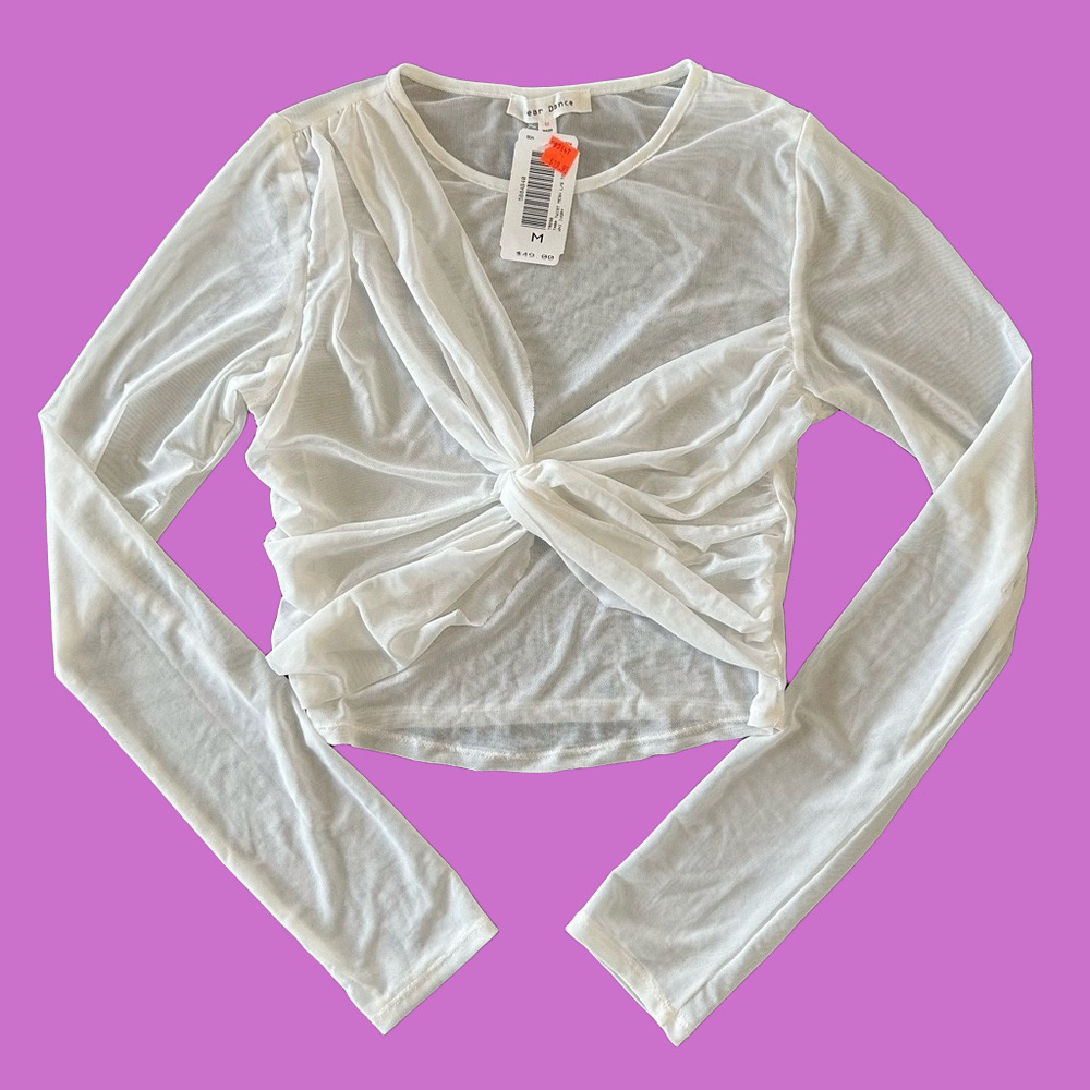 NWT Bear Dance sheer white medium long sleeve crop top